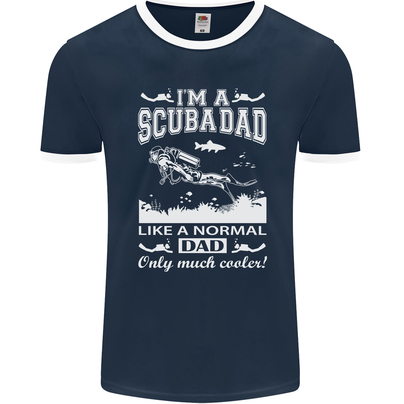 I'm a Scuba Diving Dad Father's Day Diver Mens Ringer T-Shirt FotL Navy Blue/White