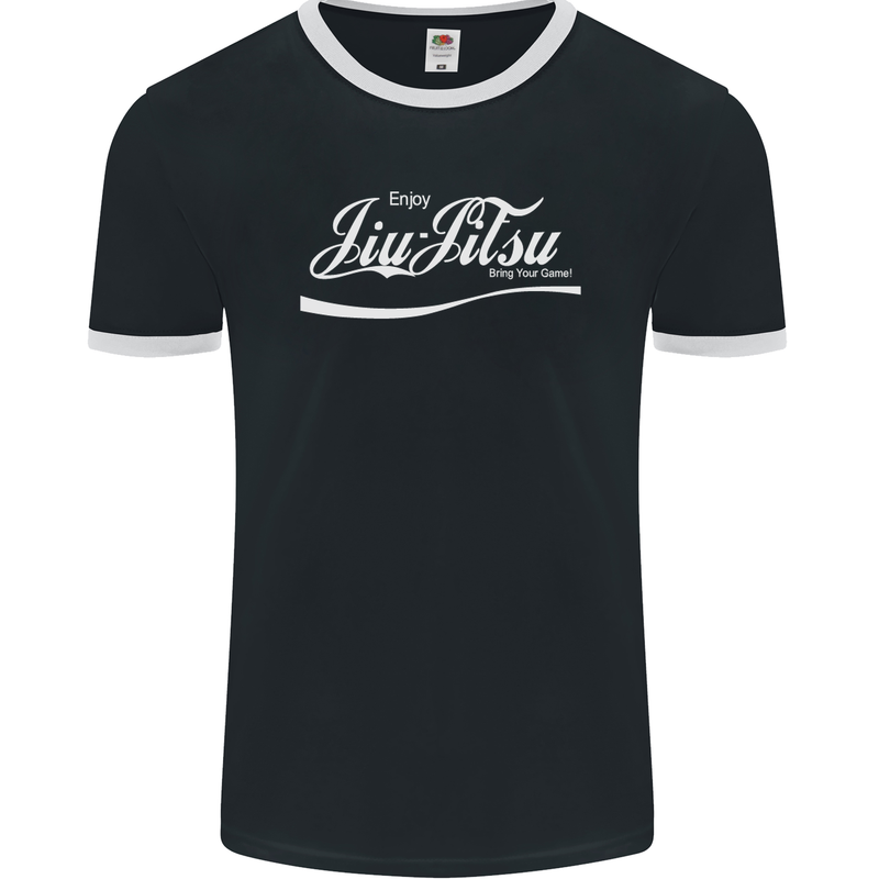 Enjoy Jiu Jitsu MMA Mixed Martial Art Funny Mens Ringer T-Shirt FotL Black/White