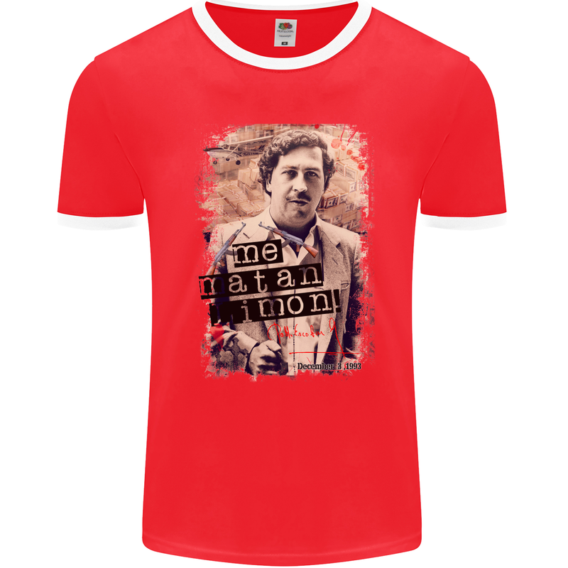 Pablo Escobar Me Matan Limon Mens Ringer T-Shirt FotL Red/White