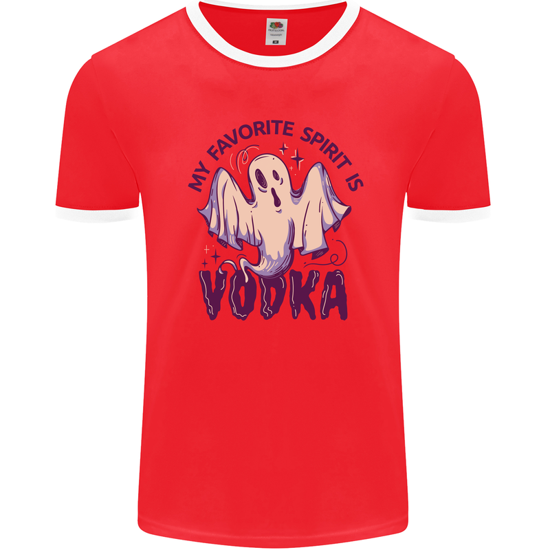 Funny Halloween Alcohol Vodka Spirit Ghost Mens Ringer T-Shirt FotL Red/White