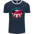 Sexy USA Flag Lips America July 4th Mens Ringer T-Shirt FotL Navy Blue/White