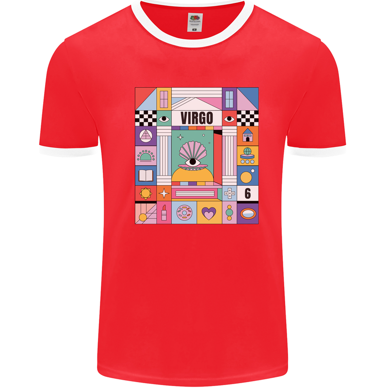 A Vibrant Virgo Zodiac Star Sign Mens Ringer T-Shirt Red/White