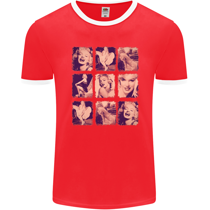 Marilyn Collage Celebrity Fashion Mens Ringer T-Shirt FotL Red/White