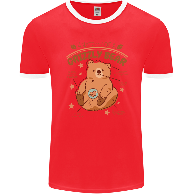 Anatomy of a Grizzly Bear Mens Ringer T-Shirt FotL Red/White