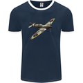 A Supermarine Spitfire Fying Solo Mens Ringer T-Shirt FotL Navy Blue/White