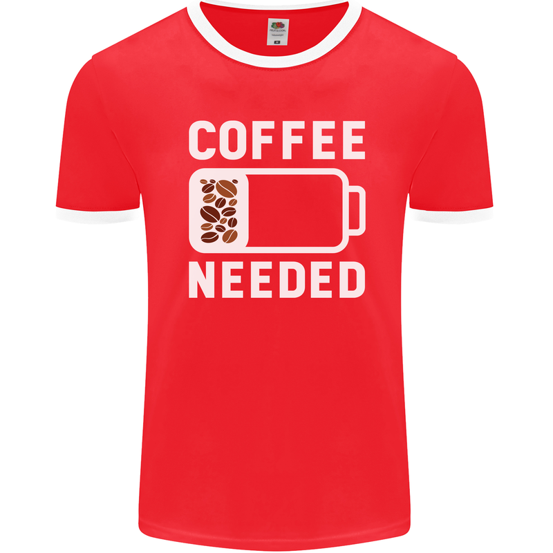 Coffee Needed Funny Addict Mens Ringer T-Shirt FotL Red/White