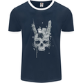 Rock n Roll Music Salute Skull Biker Gothic Mens Ringer T-Shirt FotL Navy Blue/White