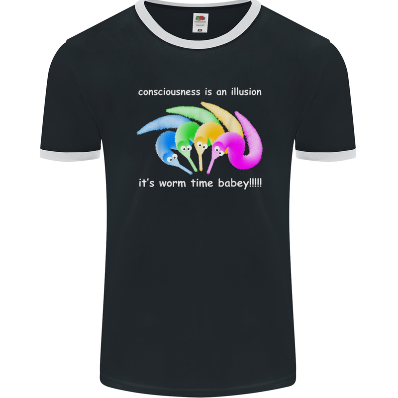 It's Worm Time Baby Conciousness Illusion Mens Ringer T-Shirt FotL Black/White