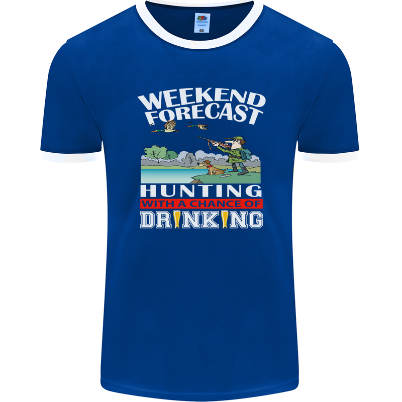 Hunting Weekend Alcohol Beer Funny Hunter Mens Ringer T-Shirt FotL Royal Blue/White