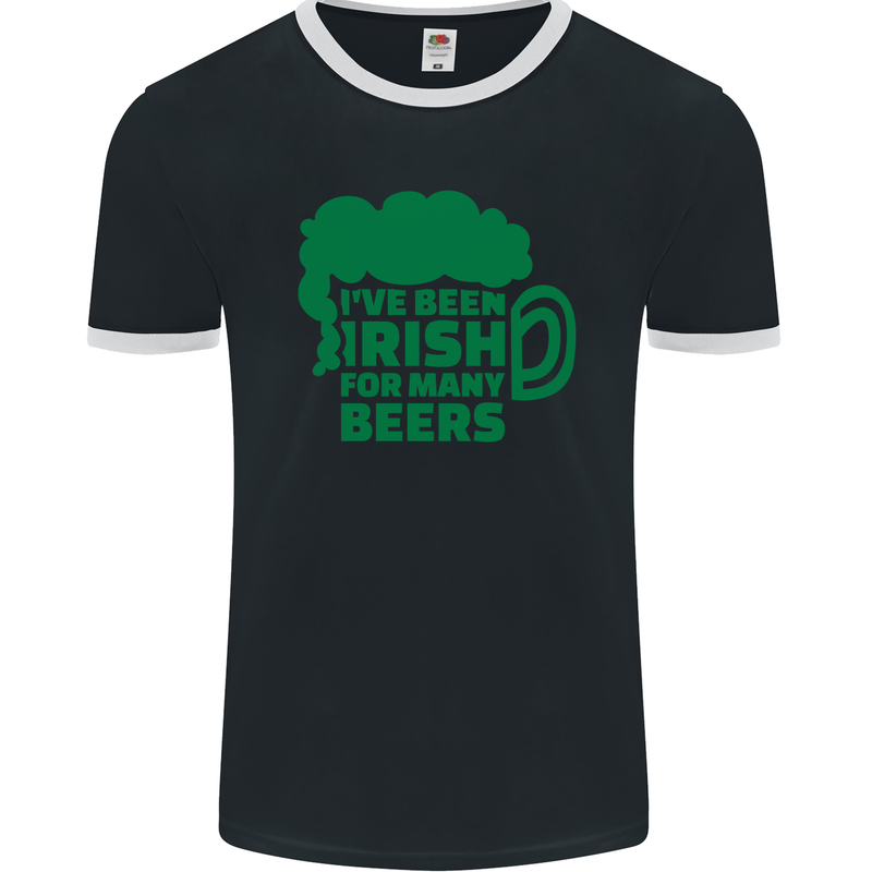 Been Irish for Many Beers St. Patrick's Day Mens Ringer T-Shirt FotL Black/White