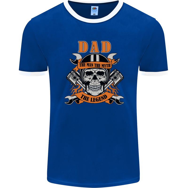 Biker Dad the Man Myth Legend Funny Mens Ringer T-Shirt FotL Royal Blue/White