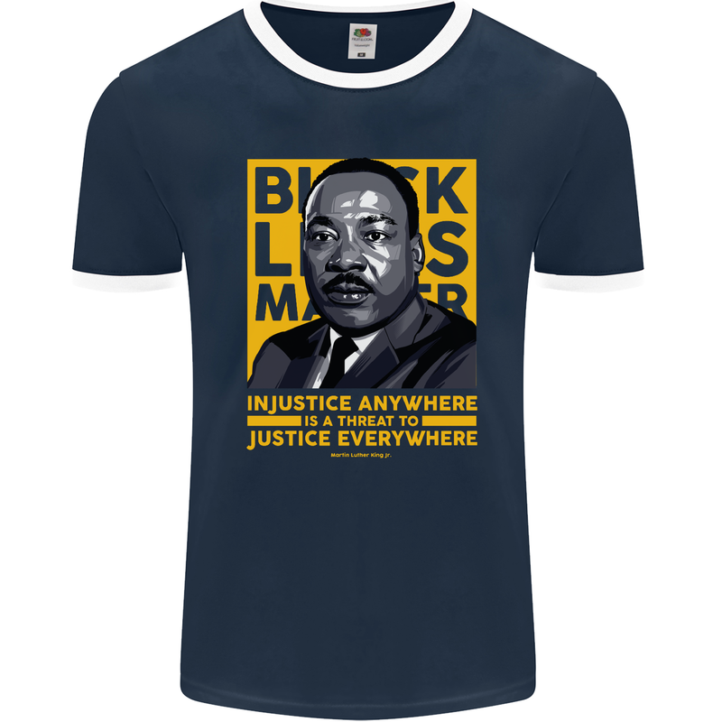MLK Martin Luther King Black Lives Matter Mens Ringer T-Shirt FotL Navy Blue/White