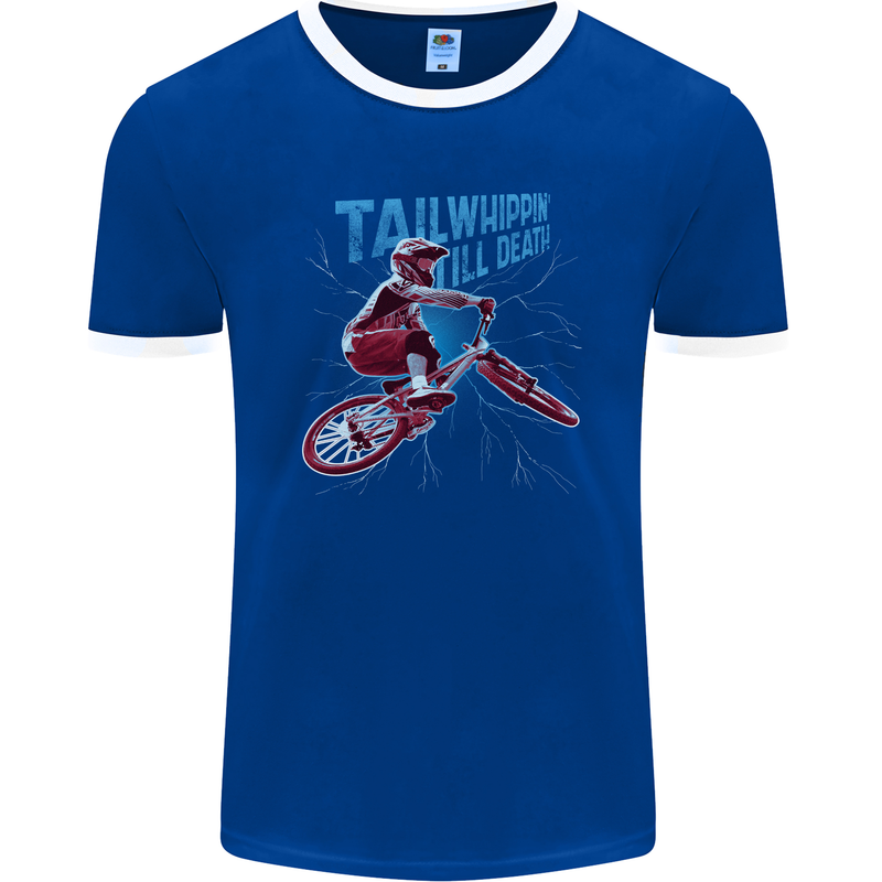 Tailwhippin BMX Cycling Bicycle Mens Ringer T-Shirt FotL Royal Blue/White