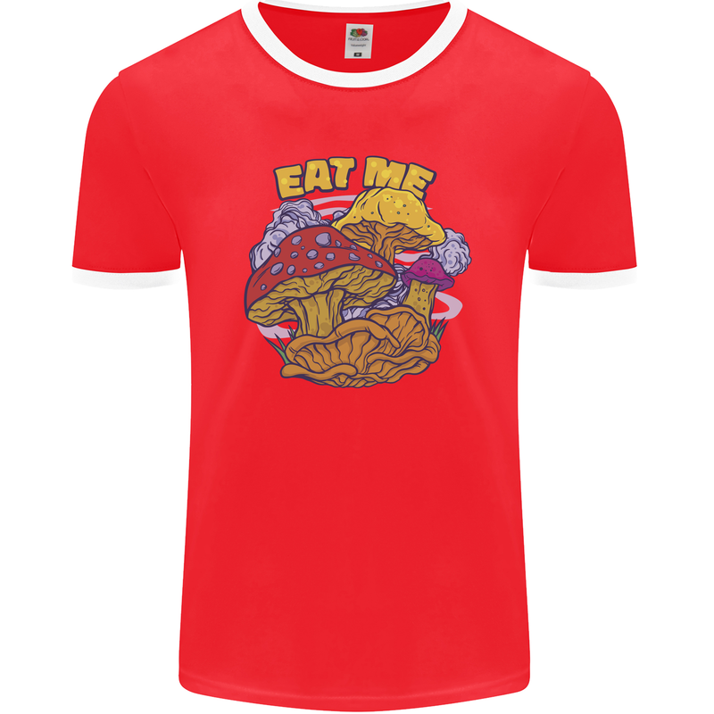 Eat Me Mushroom Fungi Mycology Mens Ringer T-Shirt FotL Red/White