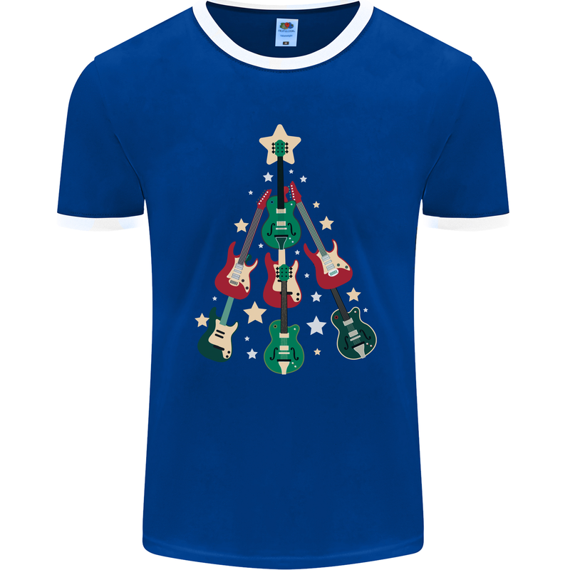 Funny Christmas Guitar Tree Rock Music Mens Ringer T-Shirt FotL Royal Blue/White