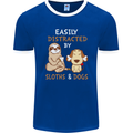 Easily Distracted Dogs & Sloths Funny ADHD Mens Ringer T-Shirt FotL Royal Blue/White