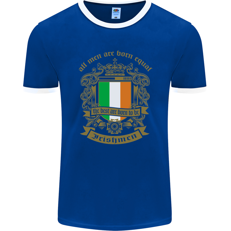 All Men Are Born Equal Irish Ireland Mens Ringer T-Shirt FotL Royal Blue/White