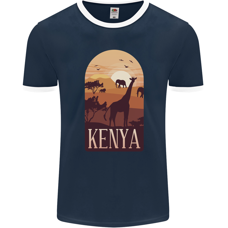 Kenya Safari Souvenir Mens Ringer T-Shirt FotL Navy Blue/White