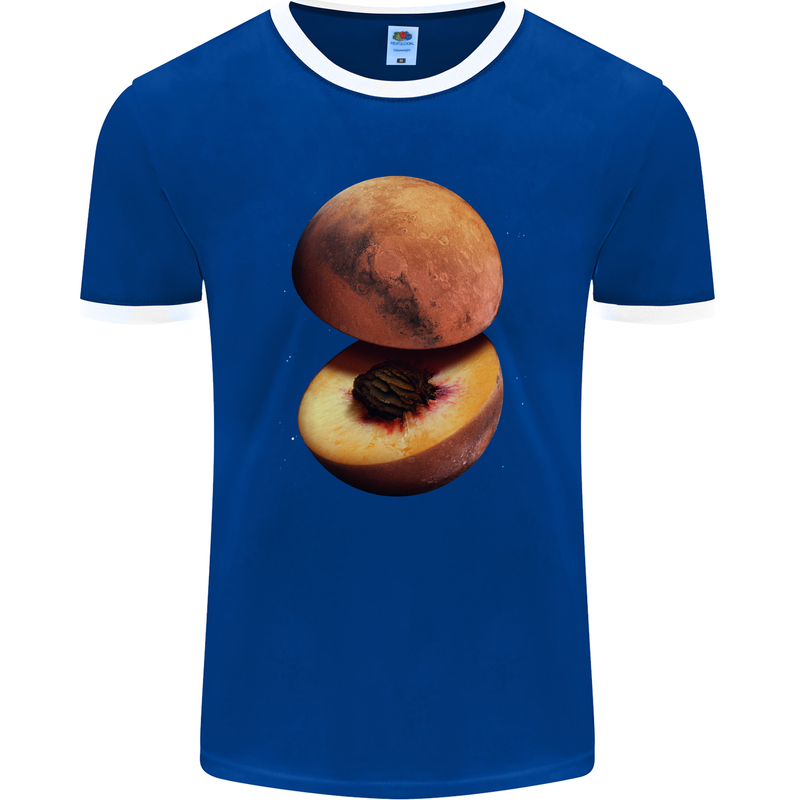 Mars Peach Space Planets Cosmos Mens Ringer T-Shirt FotL Royal Blue/White