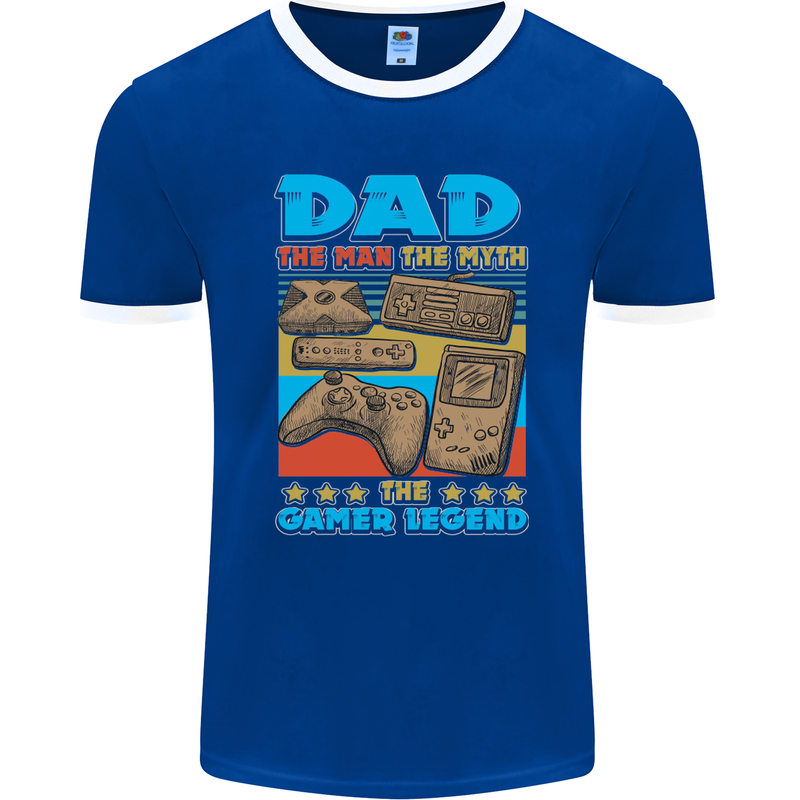 Dad Gamer Legend Fathers Day Gaming Funny Mens Ringer T-Shirt FotL Royal Blue/White