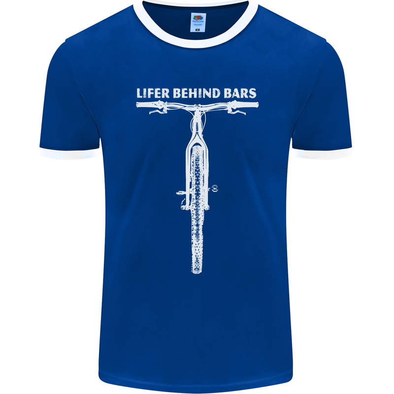 Lifer Behind Bars Cycling Cyclist Funny Mens Ringer T-Shirt FotL Royal Blue/White