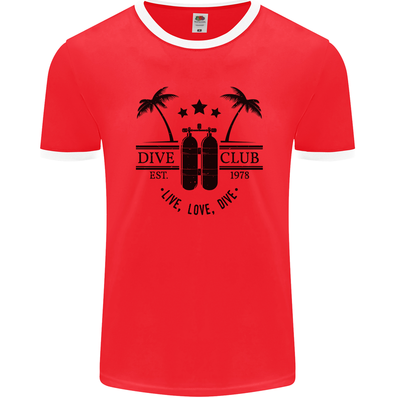 Live Love Dive Funny Scuba Diving Diver Mens Ringer T-Shirt FotL Red/White