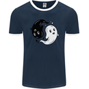 Funny Halloween Ying Yang Ghosts Mens Ringer T-Shirt FotL Navy Blue/White