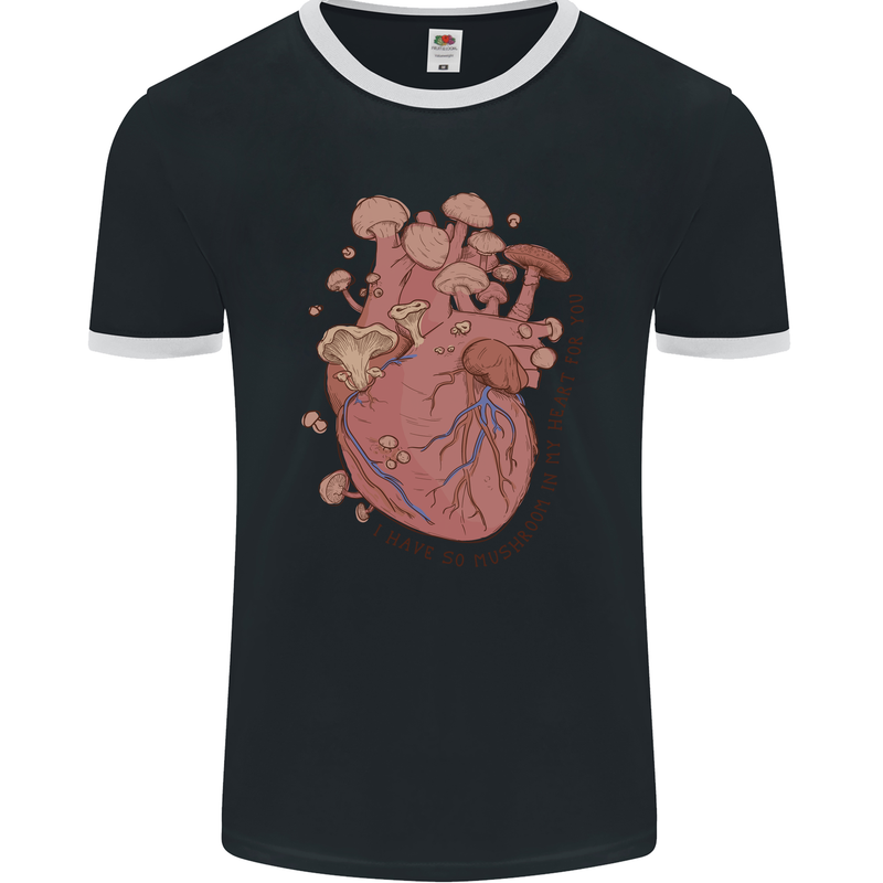 Mushroom Heart Foraging Mycology Mens Ringer T-Shirt FotL Black/White