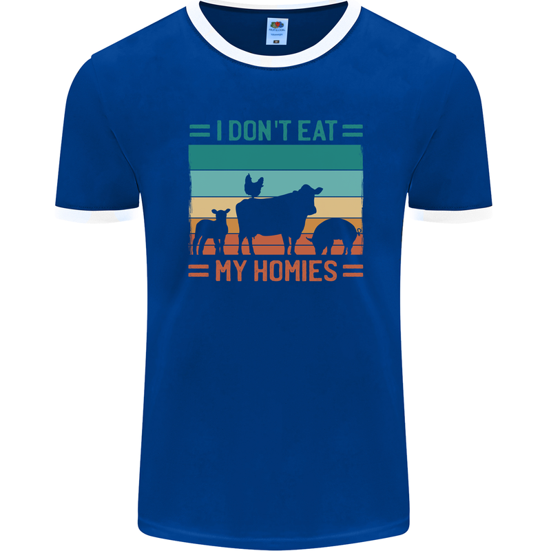 I Don't Eat My Homies Funny Vegan Vegetarian Mens Ringer T-Shirt FotL Royal Blue/White