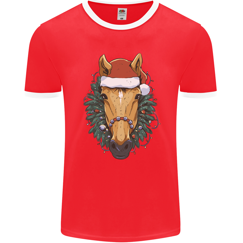 A Christmas Horse Equestrian Mens Ringer T-Shirt FotL Red/White