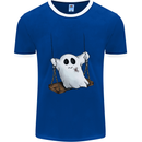 A Ghost on a Swing Halloween Funny Spirit Mens Ringer T-Shirt FotL Royal Blue/White