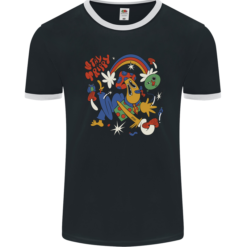 Stay Trippy Magic Mushrooms LSD Mens Ringer T-Shirt FotL Black/White
