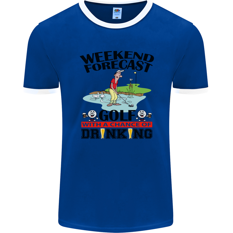 Weekend Forecast Golf with a Chance of Drinking Mens Ringer T-Shirt FotL Royal Blue/White