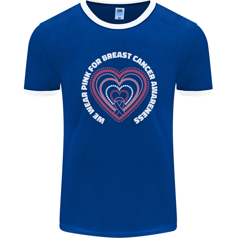 Breast Cancer Awareness I Wear Pink Mens Ringer T-Shirt FotL Royal Blue/White