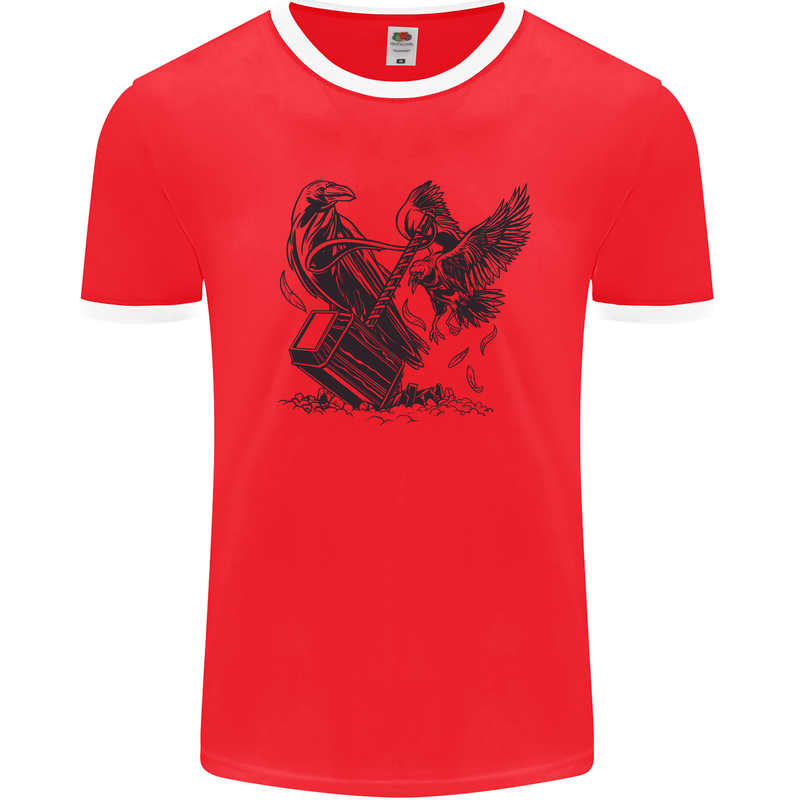Hammer and Raven Vikings Mens Ringer T-Shirt Red/White