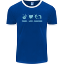 Peace Love Dolphins Sea life Mens Ringer T-Shirt FotL Royal Blue/White
