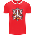 Pie Inside a Skeleton Torso Funny Food Mens Ringer T-Shirt FotL Red/White