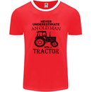Old Man With a Tractor Driver Farmer Farm Mens Ringer T-Shirt FotL Red/White