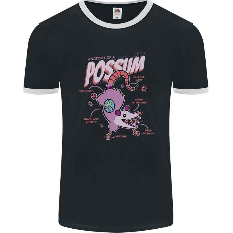 Possum Anatomy Mens Ringer T-Shirt FotL Black/White