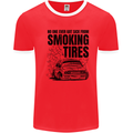 Car Drifting Burning Tires Mens Ringer T-Shirt Red/White