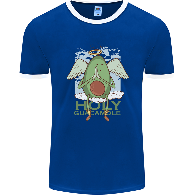 Holy Guacamole Funny Food Angel Mens Ringer T-Shirt FotL Royal Blue/White