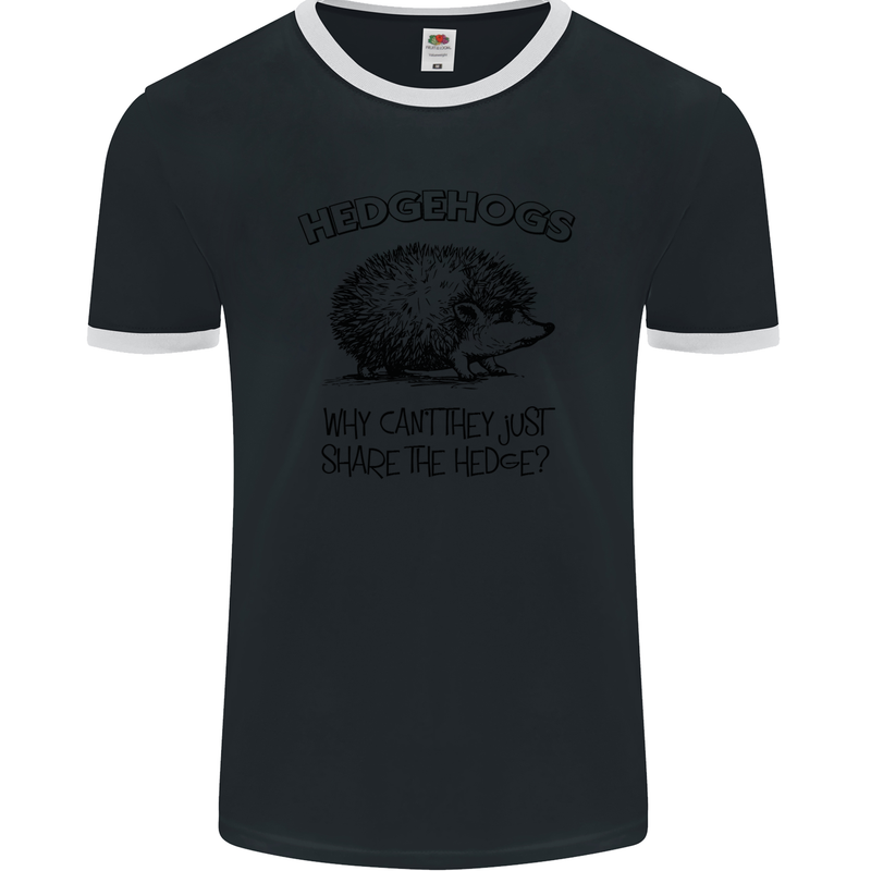Hedgehogs Just Share the Hedge Funny Mens Ringer T-Shirt FotL Black/White