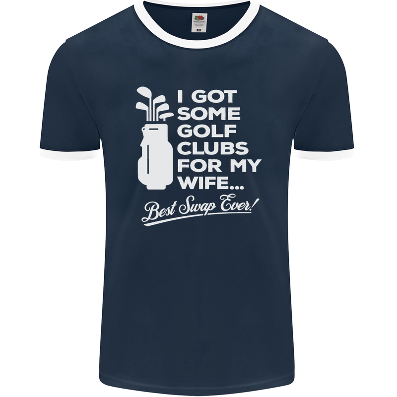 Golf Clubs for My Wife Funny Gofing Golfer Mens Ringer T-Shirt FotL Navy Blue/White