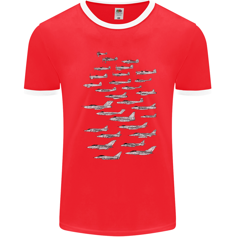 British RAF Fighters Royal Air Force Planes Mens Ringer T-Shirt FotL Red/White