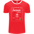 Jesus is Calling Christian Christianity Mens Ringer T-Shirt FotL Red/White