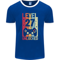 27th Birthday 27 Year Old Level Up Gamming Mens Ringer T-Shirt FotL Royal Blue/White