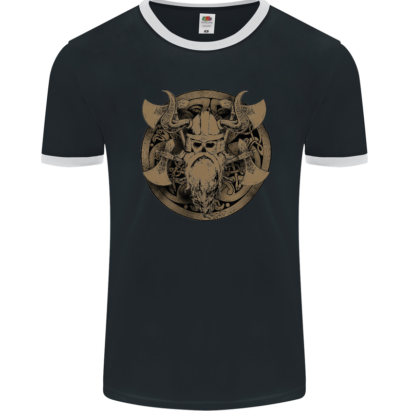Viking Warrior Gym MMA Valhalla Odin Norse Mens Ringer T-Shirt FotL Black/White