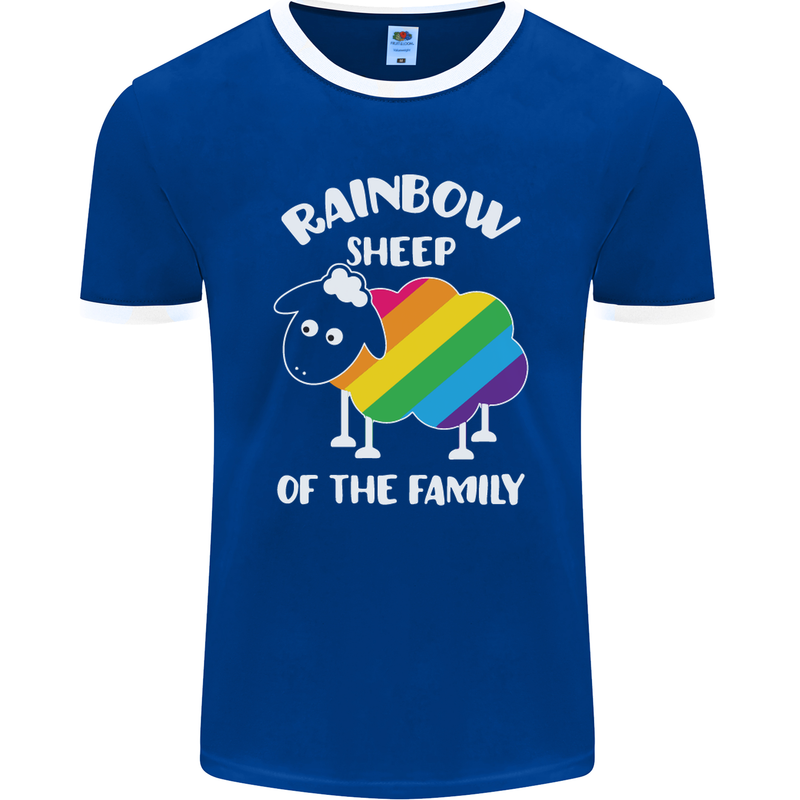 LGBT Rainbow Sheep Funny Gay Pride Day Mens Ringer T-Shirt FotL Royal Blue/White