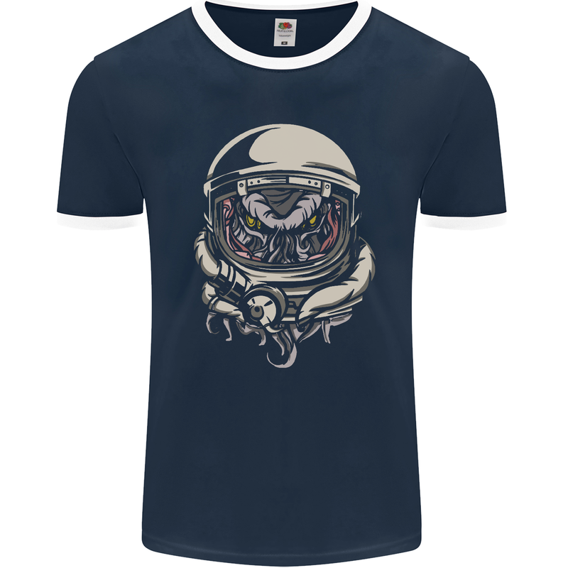 Space Cthulhu Kraken Mens Ringer T-Shirt FotL Navy Blue/White