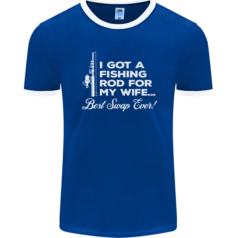 Fishing Rod for My Wife Funny Fisherman Mens Ringer T-Shirt FotL Royal Blue/White